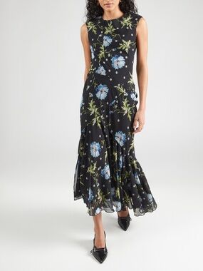 Topshop Black Maxi Dress with Blue Floral and Green Foliage